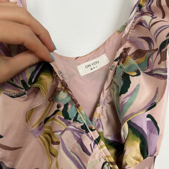 Blush Pink Sleeveless Floral Wrap Ruffle High Low Dress - Picture 5 of 5